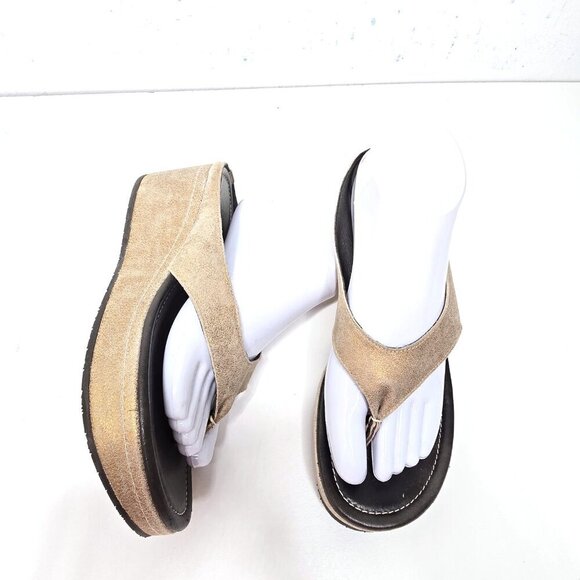 Donald J. Pliner Shaheen Metallic Thong Platform Leather Wedge Sandals Size 10 - Picture 2 of 13